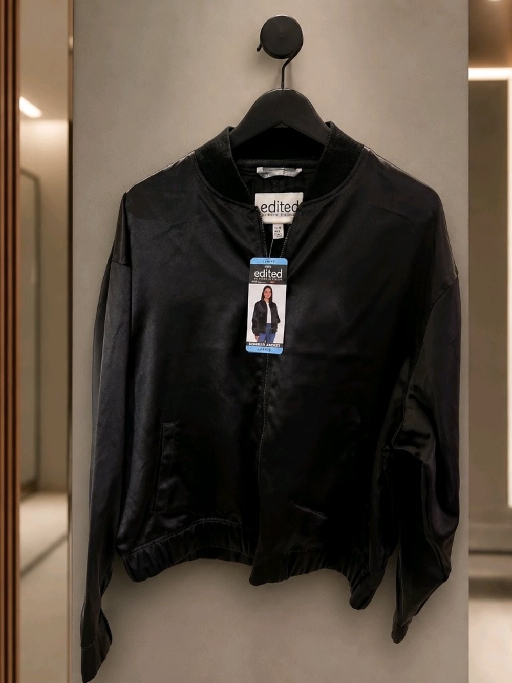 Edited Black Satin Bomber Jacket
